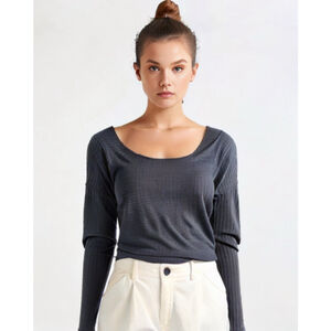 Express Black Ribbed Layering Scoopneck Stretch Long Sleeve Tee